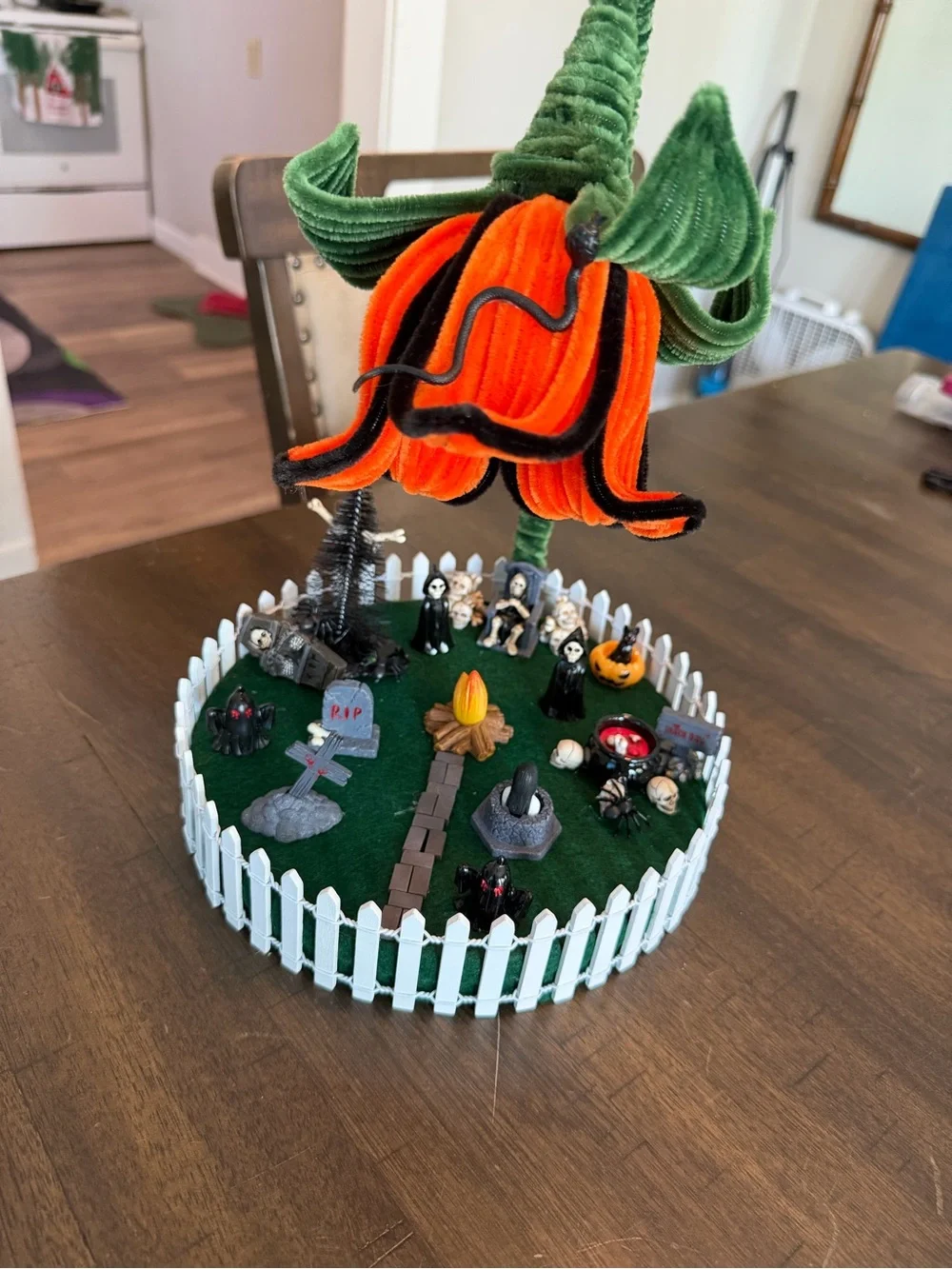 Orange & Green Velvet Pumpkin Flower Halloween Centerpiece